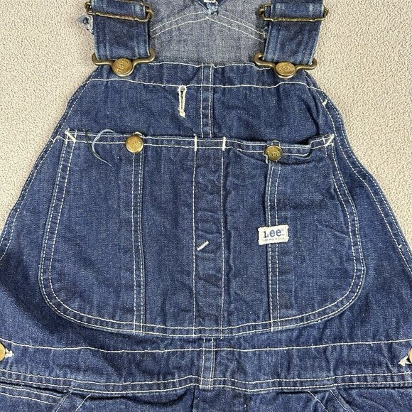 VTG Lee Jelt Denim Sanforized Bib Overalls 32x29 Baggy Union Made USA Distressed - Picture 2 of 11